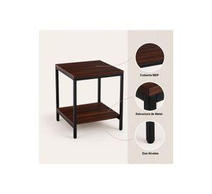 Velador Mesa Auxiliar Lateral de 2 Niveles 40x50 - Madera Oscura Walnut