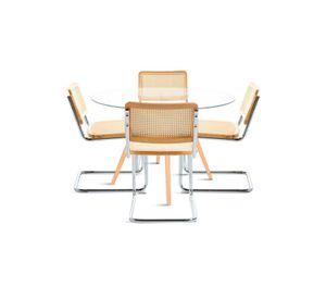 Comedor Mesa Eames 80cm redonda vidrio + 4 Sillas Breuer Madera