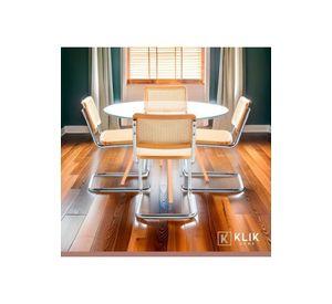 Comedor Mesa Eames 80cm redonda vidrio + 4 Sillas Breuer Madera