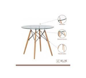 Comedor Mesa Eames 80cm redonda vidrio + 4 Sillas Breuer Madera