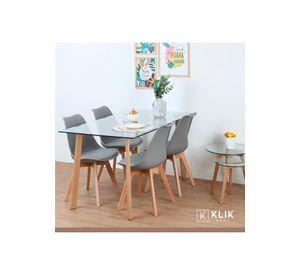 Comedor Mesa de Vidrio Nórdica 140x90 cm + 4 Sillas Tulip Grises