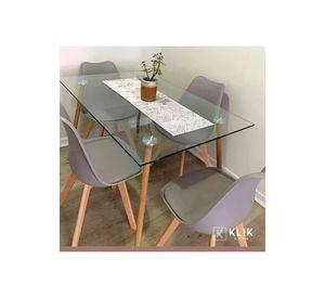 Comedor Mesa de Vidrio N贸rdica 140x90 cm + 4 Sillas Tulip Grises