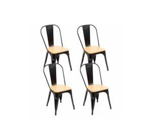 Pack de 4 sillas Tolix con asiento de madera Clara - Negras