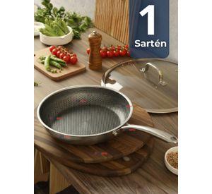 Sartén Acero Inoxidable Antiadherente 28cm Para Cocinar Freír y Saltear