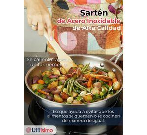 Sartén Acero Inoxidable Antiadherente 28cm Para Cocinar Freír y Saltear