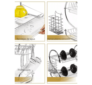 Escurridor Secador de Loza Platos Inoxidable 2 Niveles Plateado