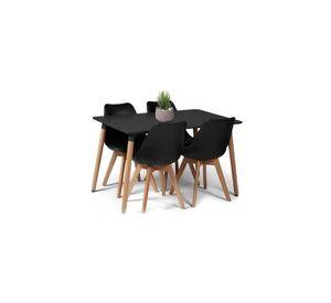Comedor Mesa Rectangular Negra + 4 Sillas Tulip Negras