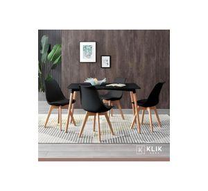 Comedor Mesa Rectangular Negra + 4 Sillas Tulip Negras