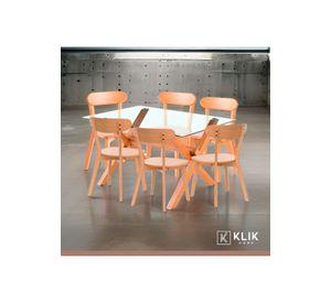 Comedor de Vidrio Cross 140x90cm + 6 Sillas Fresno de Madera