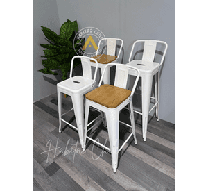 PACK 4 TABURETES O PISOS TOLIX CON ASIENTO DE MADERA 66CM