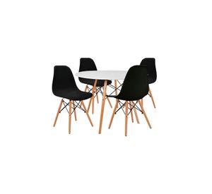 Comedor Mesa Eames Redonda Blanca 80cm + 4 Sillas Eames Negras