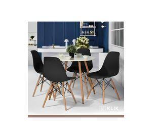 Comedor Mesa Eames Redonda Blanca 80cm + 4 Sillas Eames Negras