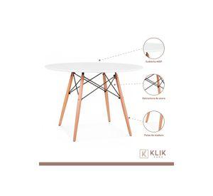 Comedor Mesa Eames Redonda Blanca 80cm + 4 Sillas Eames Negras