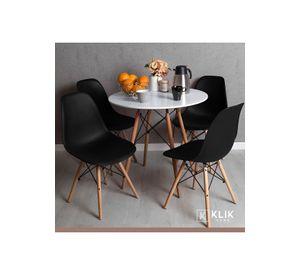 Comedor Mesa Eames Redonda Blanca 80cm + 4 Sillas Eames Negras