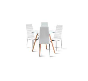 Comedor Mesa Eames 80cm redonda vidrio + 4 Sillas Dining Liana Acolchadas - Blancas