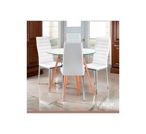 Comedor Mesa Eames 80cm redonda vidrio + 4 Sillas Dining Liana Acolchadas - Blancas