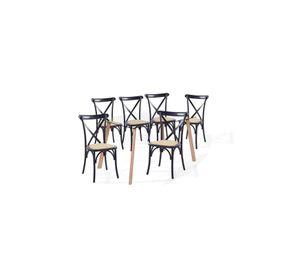 Comedor Mesa de Vidrio Nórdica 140x90cm + 6 sillas Crossback Madera Negras