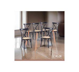 Comedor Mesa de Vidrio Nórdica 140x90cm + 6 sillas Crossback Madera Negras
