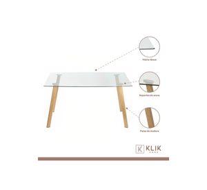 Comedor Mesa de Vidrio Nórdica 140x90cm + 6 sillas Crossback Madera Negras
