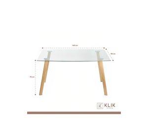 Comedor Mesa de Vidrio Nórdica 140x90cm + 6 sillas Crossback Madera Negras