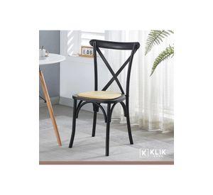 Comedor Mesa de Vidrio Nórdica 140x90cm + 6 sillas Crossback Madera Negras