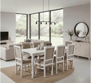 Comedor 8 Sillas Normando 100x200 respaldo tapizado Beige