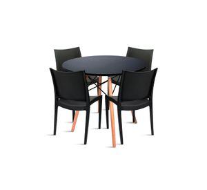 Comedor Eames 100cm redonda Negra + 4 Sillas tipo Restaurante