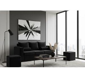 Sofa prince 3 cuerpos 2 pouf felpa NEGRO