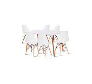 Comedor Mesa de 120x80 Rectangular Blanca + 6 Sillas Eames - Blancas