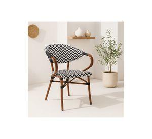 Silla Bistro Parisina Rattan con reposabrazos - Blanca con negro