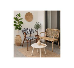 Silla Bistro Parisina Rattan con reposabrazos - Blanca con negro