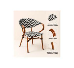 Silla Bistro Parisina Rattan con reposabrazos - Blanca con negro