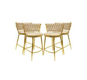 PACK 4 TABURETES FIJO SILLA DE BAR 66 CM QUEEN FELPA DORADO