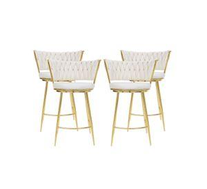 PACK 4 TABURETES FIJO SILLA DE BAR 66 CM QUEEN FELPA DORADO
