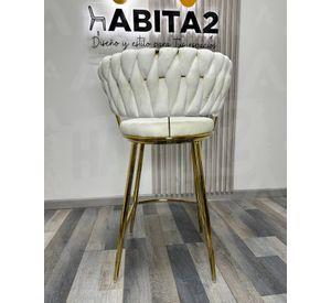 PACK 4 TABURETES FIJO SILLA DE BAR 66 CM QUEEN FELPA DORADO