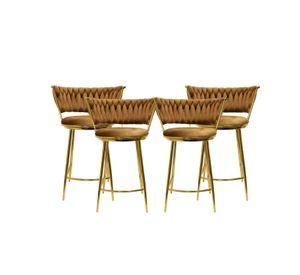 PACK 4 TABURETES FIJO SILLA DE BAR 66 CM QUEEN FELPA DORADO