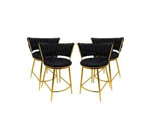 PACK 4 TABURETES FIJO SILLA DE BAR 66 CM QUEEN FELPA DORADO