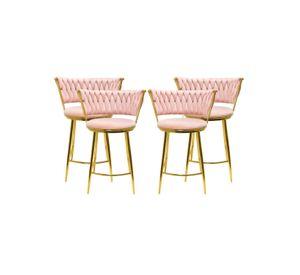 PACK 4 TABURETES FIJO SILLA DE BAR 66 CM QUEEN FELPA DORADO
