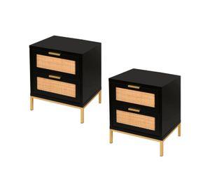 PACK 2 VELADORES MODERNO MESA DE NOCHE BLACK CON RATTAN