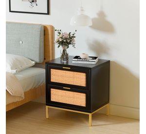 PACK 2 VELADORES MODERNO MESA DE NOCHE BLACK CON RATTAN