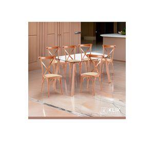 Comedor mesa de vidrio nórdica 140x90 cm + 6 sillas Crossback Madera