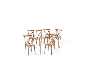 Comedor mesa de vidrio nórdica 140x90 cm + 6 sillas Crossback Madera