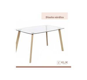 Comedor mesa de vidrio nórdica 140x90 cm + 6 sillas Crossback Madera
