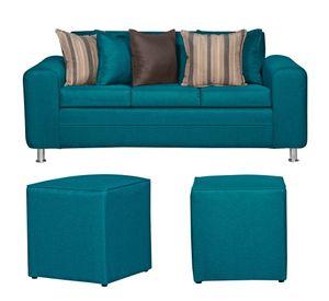 SOFA LEGEND 3 CUERPOS + 2 POUF TURQUESA