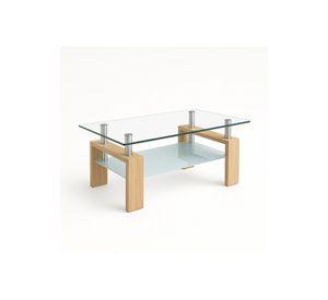 Mesa de centro para living rectangular de vidrio y madera