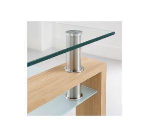 Mesa de centro para living rectangular de vidrio y madera
