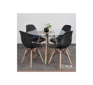 Comedor Mesa Eames Vidrio 100cm + 4 Sillas Eames Negras