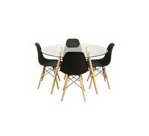 Comedor Mesa Eames Vidrio 100cm + 4 Sillas Eames Negras