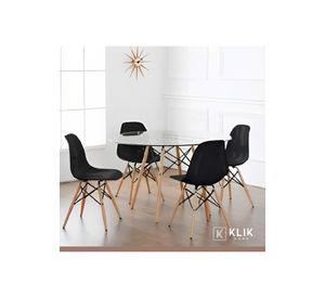 Comedor Mesa Eames Vidrio 100cm + 4 Sillas Eames Negras