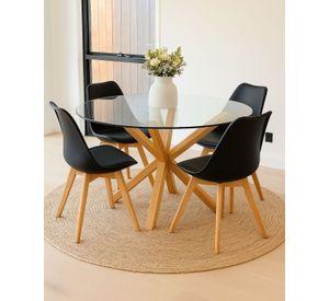 COMEDOR CROSS REDONDO DE VIDRIO 100 CM - 4 PUESTOS